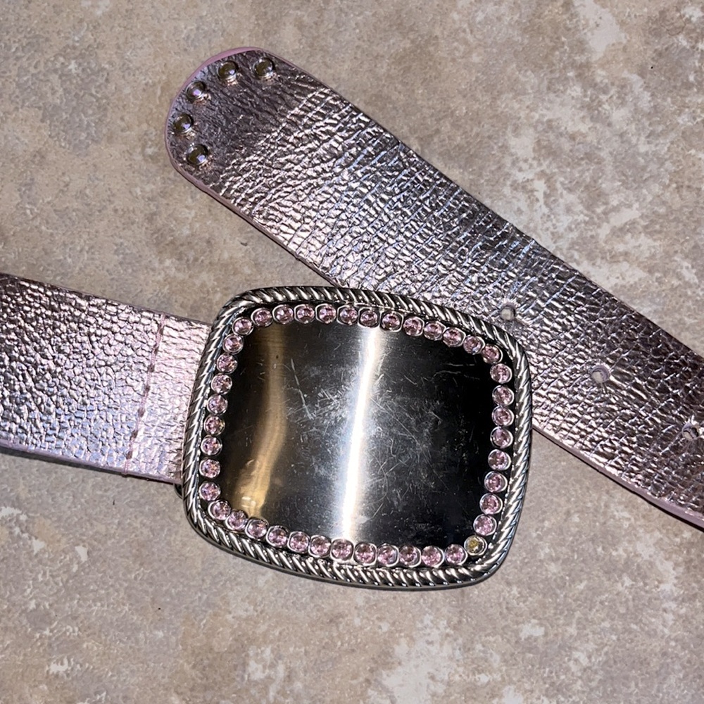 Shimmer Pink 100% Genuine Leather with Pink Rhinestone Crystals Studded Buckle